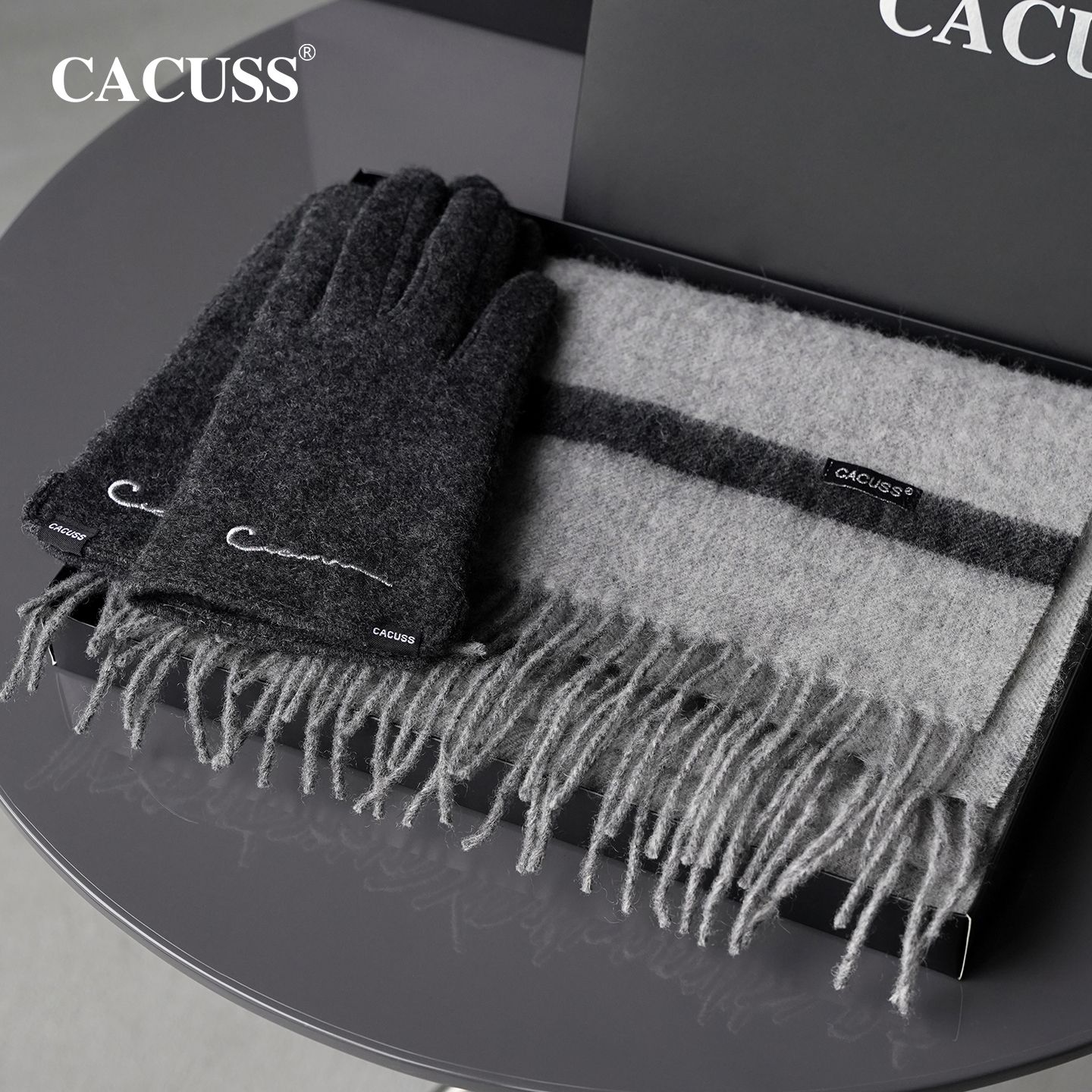 CACUSS冬季保暖纯羊毛围巾手套男