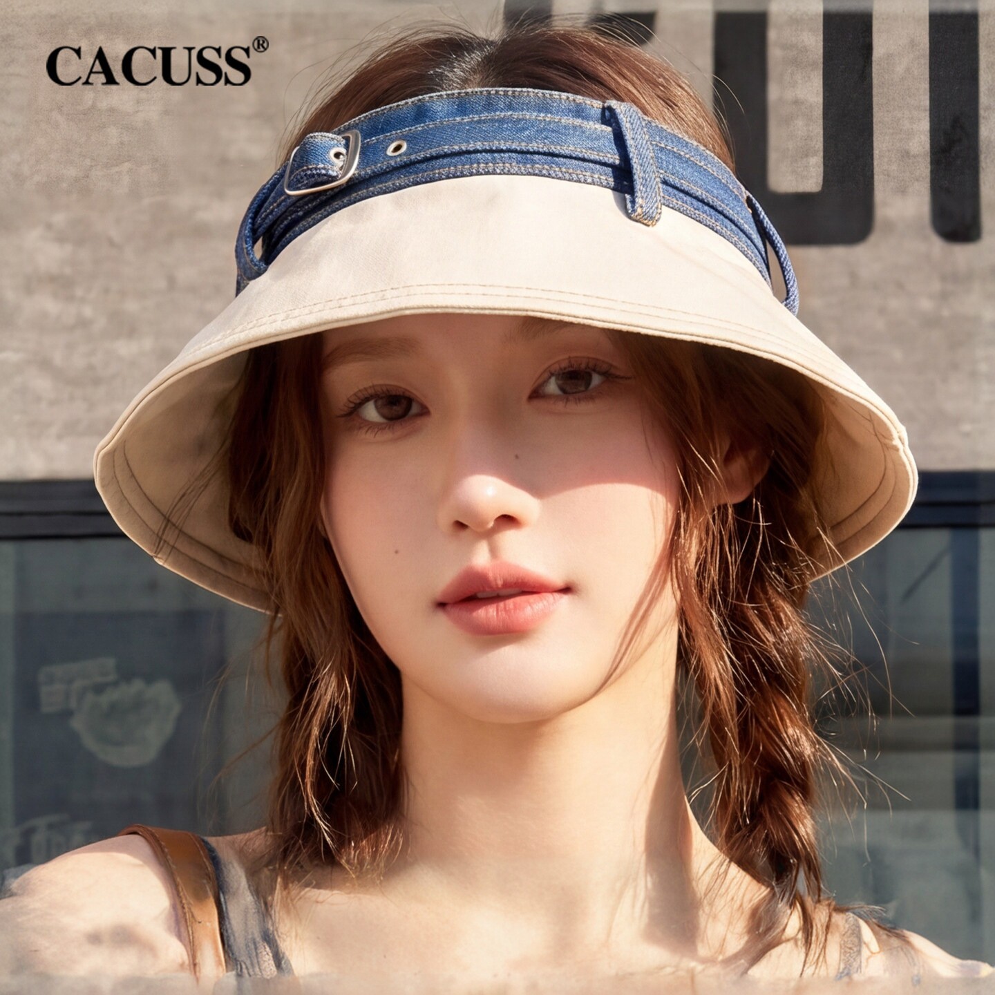 CACUSS牛仔空顶帽子女夏季甜酷显脸小遮阳帽户外休闲可折叠太阳帽
