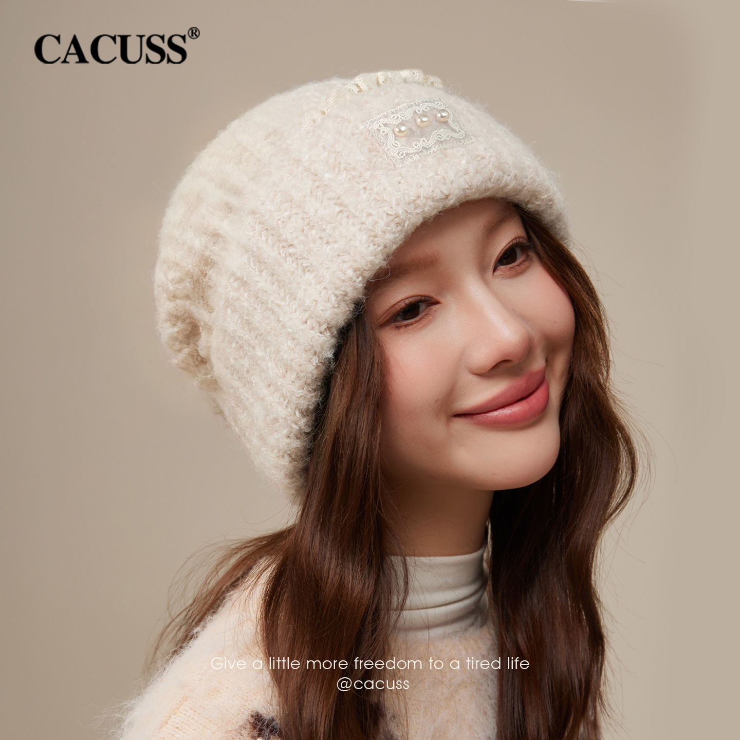 CACUSS冬季保暖显脸小针织帽女士