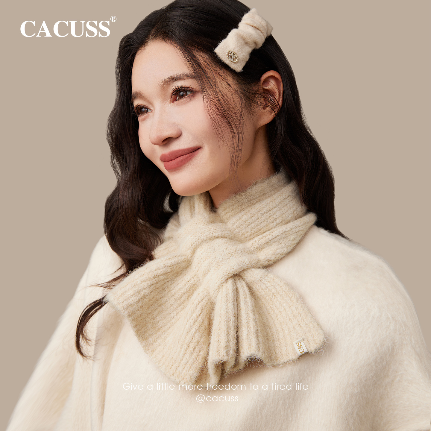 CACUSS冬季新款含羊毛小围巾女士