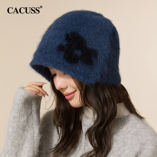 CACUSS羊驼毛拉毛保暖花朵针织帽