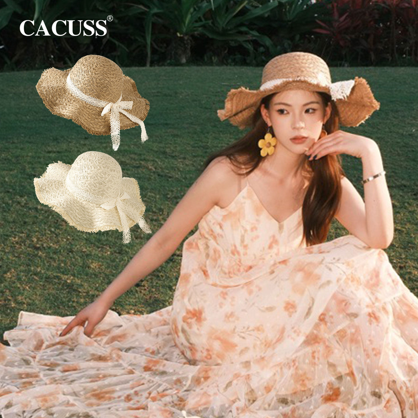 【所有女生的衣橱直播间】CACUSS法式草帽女夏出游透气渔夫帽草编