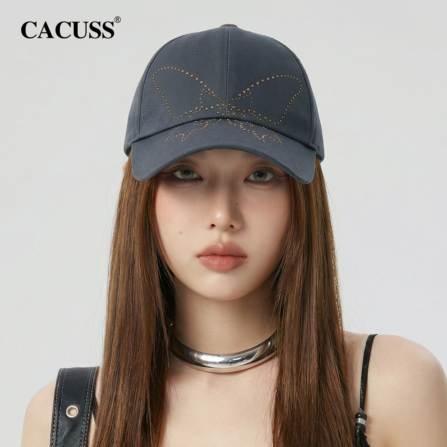 CACUSS女款显脸小烫钻棒球帽春季图片