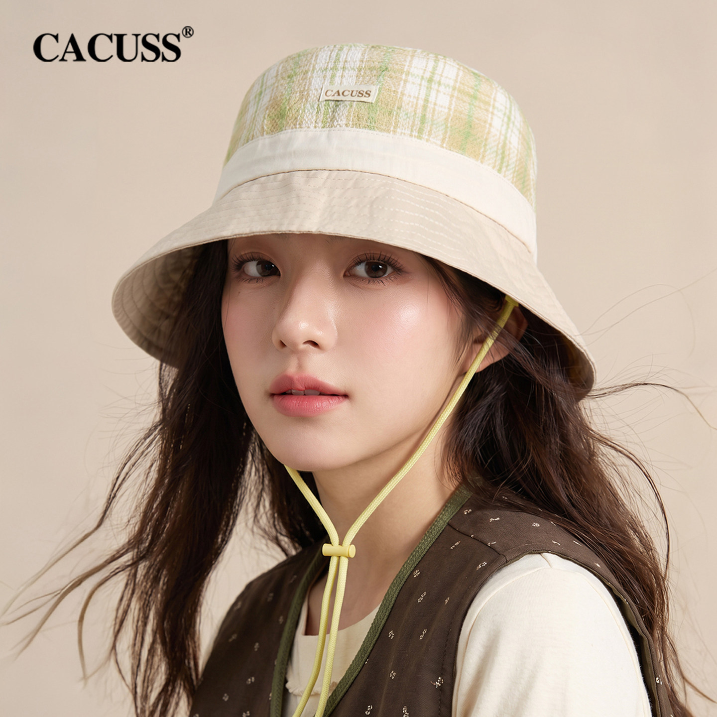 CACUSS渔夫帽女秋格纹防晒显脸小图片