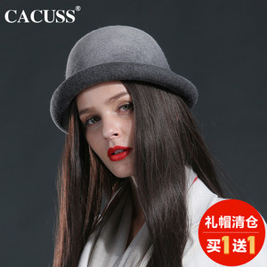 cacuss新品帽子女秋冬时尚羊毛呢帽子优雅保暖时装帽潮复古小礼帽