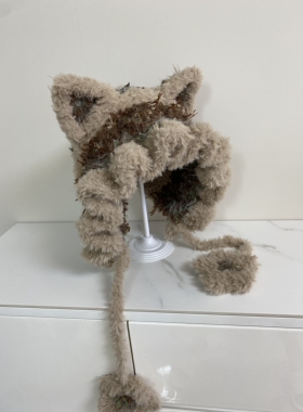 【绝版系列成品】手工钩织水母猫耳帽针织毛线帽子女手混线成品