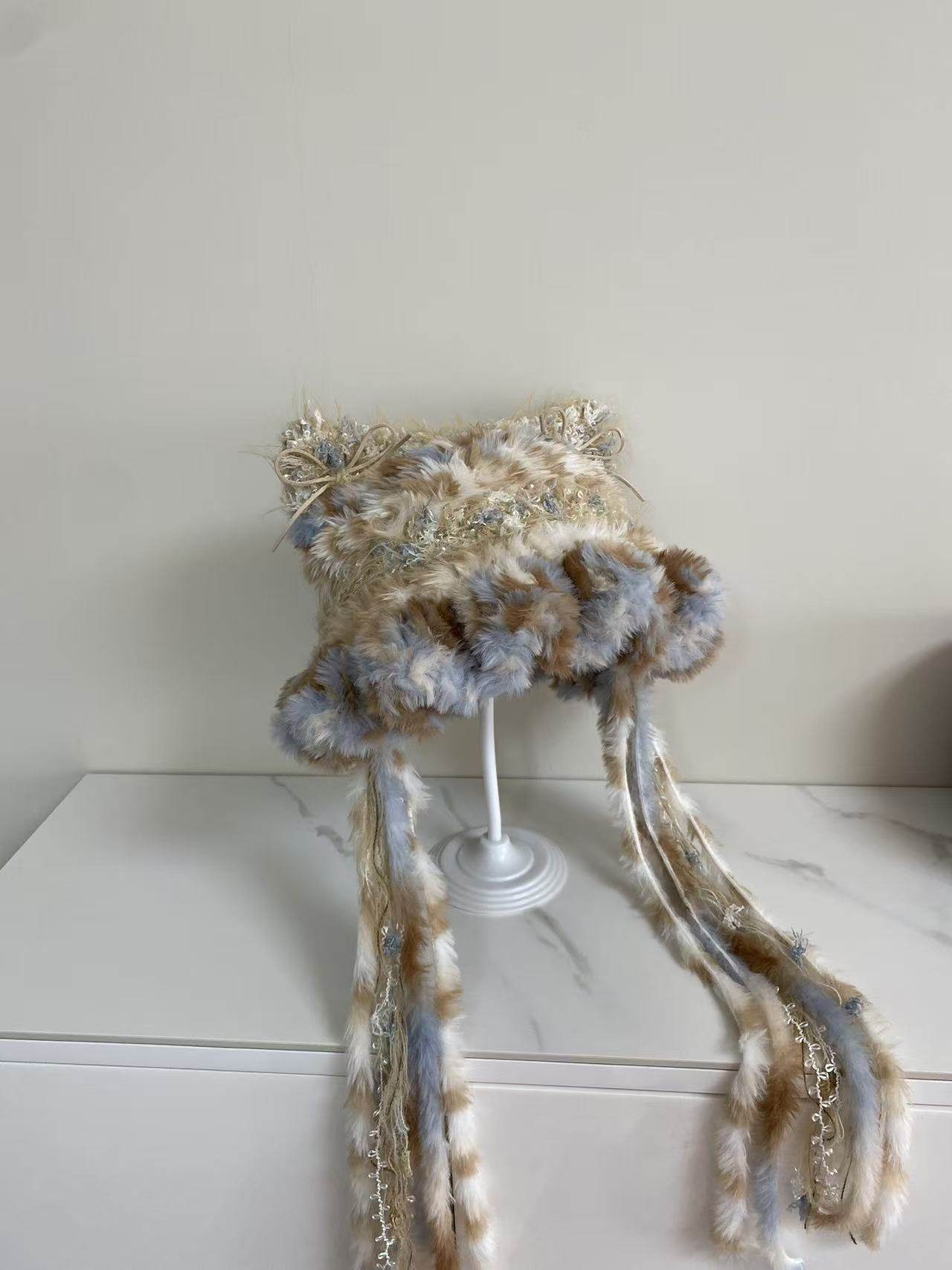 【豹纹系列】手工钩织水母猫耳帽针织毛线帽子女手混线diy材料包,服饰配件/皮带/帽子/围巾,DIY编织材料包,淘宝优惠券,粉丝福利购,淘宝优惠卷