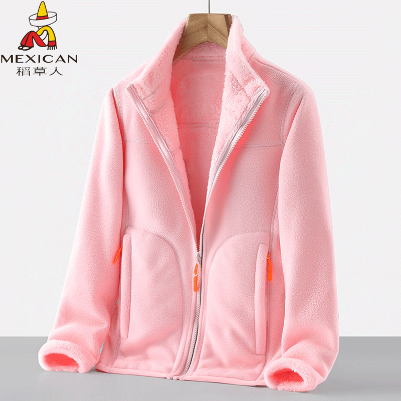 稻草人抓绒衣女秋冬加绒加厚摇粒绒双面穿保暖卫衣珊瑚绒外套男潮