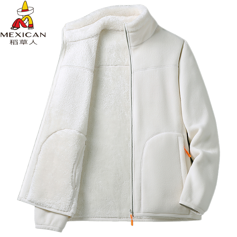 稻草人抓绒衣女秋冬加绒加厚羊羔绒双面穿保暖卫衣珊瑚绒外套男潮