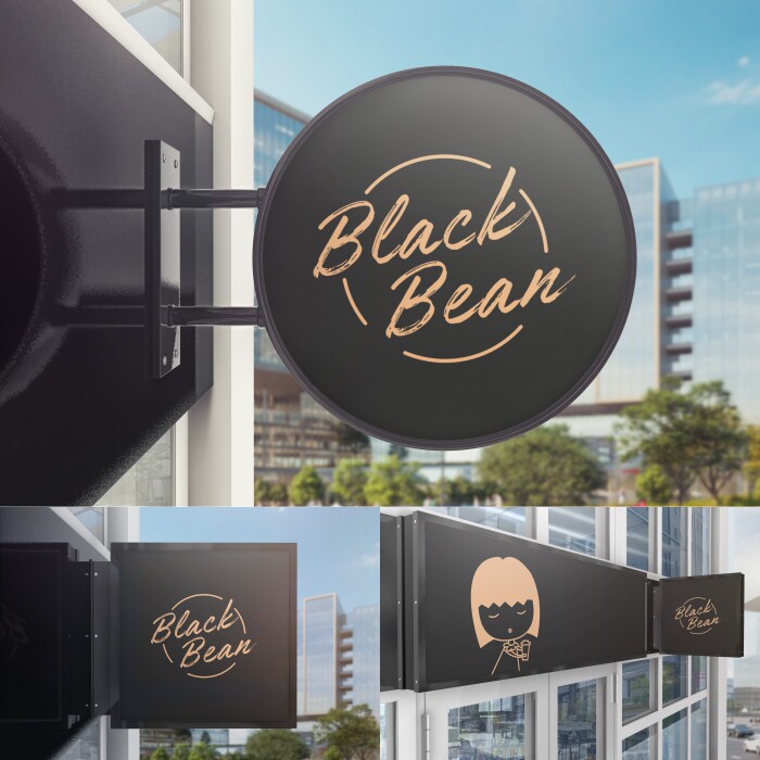 高端提案利器psd咖啡门店方形圆形侧招牌vi样机模板logo智能贴图