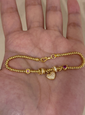 PURE 爱心算盘珠串手链女新中式古法金工小众设计旗袍汉服手串