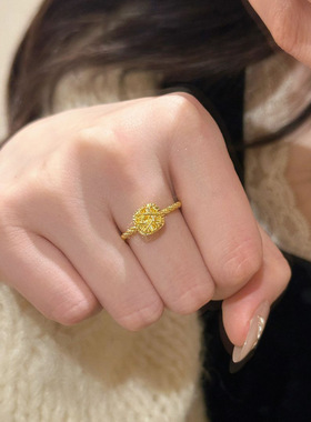 PURE超闪小冰糖戒指镭射黄金花丝工艺编织纹理爆闪指环招财食指斤