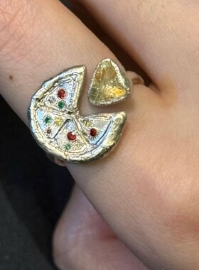 PURE 披萨心肠s925纯银戒指女趣味可爱设计气质感开口调节食指戒