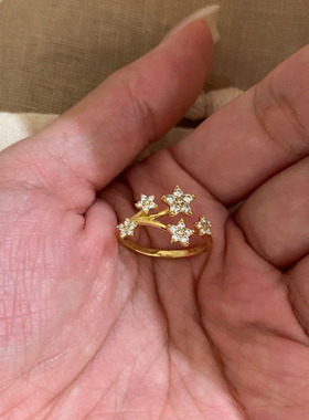 PURE法式复古星星点钻花环戒指女小众精致时尚清新简约开口食指戒