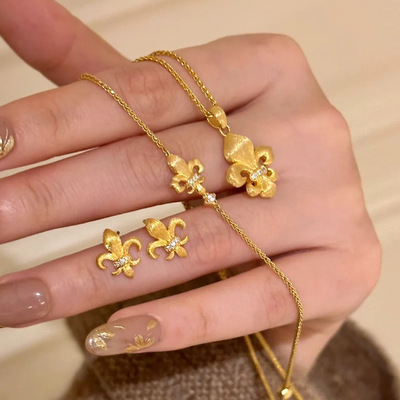 PURE 鸢尾花项链吊坠手链耳环拉丝花朵耳钉小众设计精工轻奢配饰