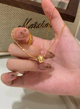 PURE法式星芒小金球路路通项链女电镀18K金轻奢小众设计锁骨链