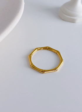 PURE分码闭口竹子竹节戒指女钛钢镀18k金新中式食指戒不掉色尾戒