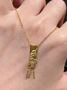 PURE麦穗流苏吊坠项链女镀金新中式简约小麦吊坠白月光项链颈饰