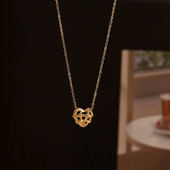 PURE 编织桃心吊坠项链女镀18k金轻奢高级感爱心形项链锁骨链配饰