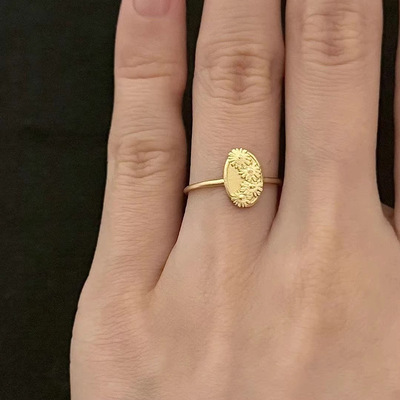 PURE小雏菊戒指女法式复古雕花新中式花朵花卉设计简约开口戒指