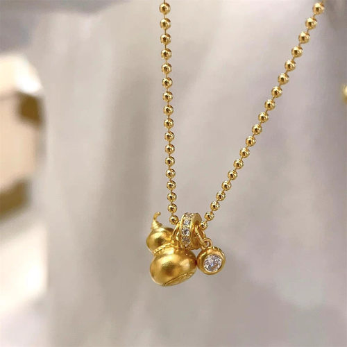 PURE新中式小葫芦吊坠项链女纳米真空镀金膜强保色锁骨链富婆同款