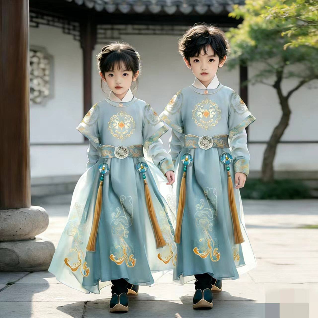 新款2026古装中国风春秋演出服帅气唐装男女童古装裙襦连衣裙
