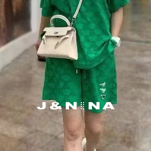 薄款 五分褲 女夏季 寬松運動褲 高腰直筒褲 J＆NINA格紋純棉透氣短褲