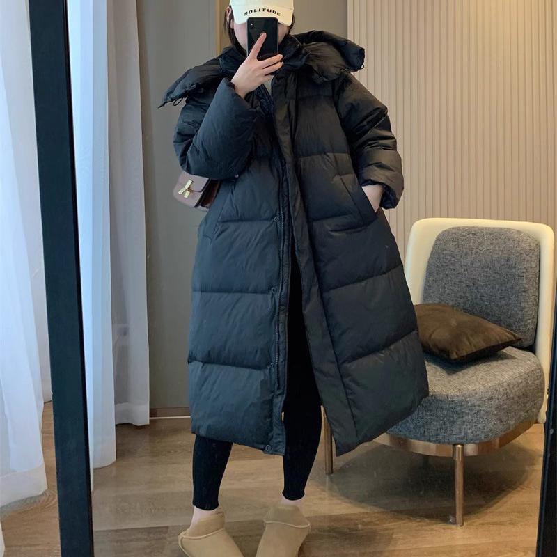 现货2024新款羽绒服宽松百搭情侣装女中长款白鸭绒大码外套棉服潮