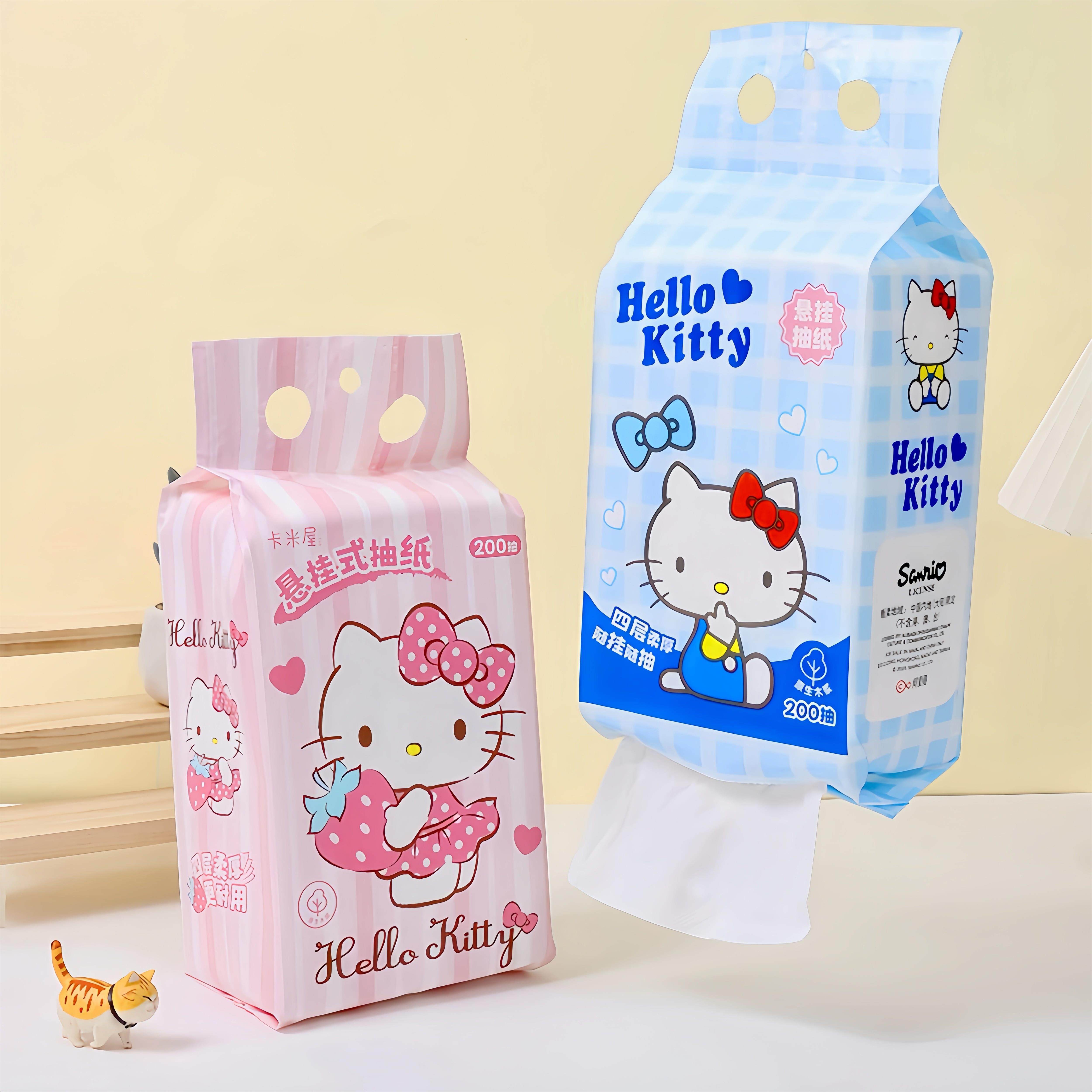 正品200抽凯蒂猫悬挂式抽纸正版家用壁挂式面巾纸餐巾纸可湿水