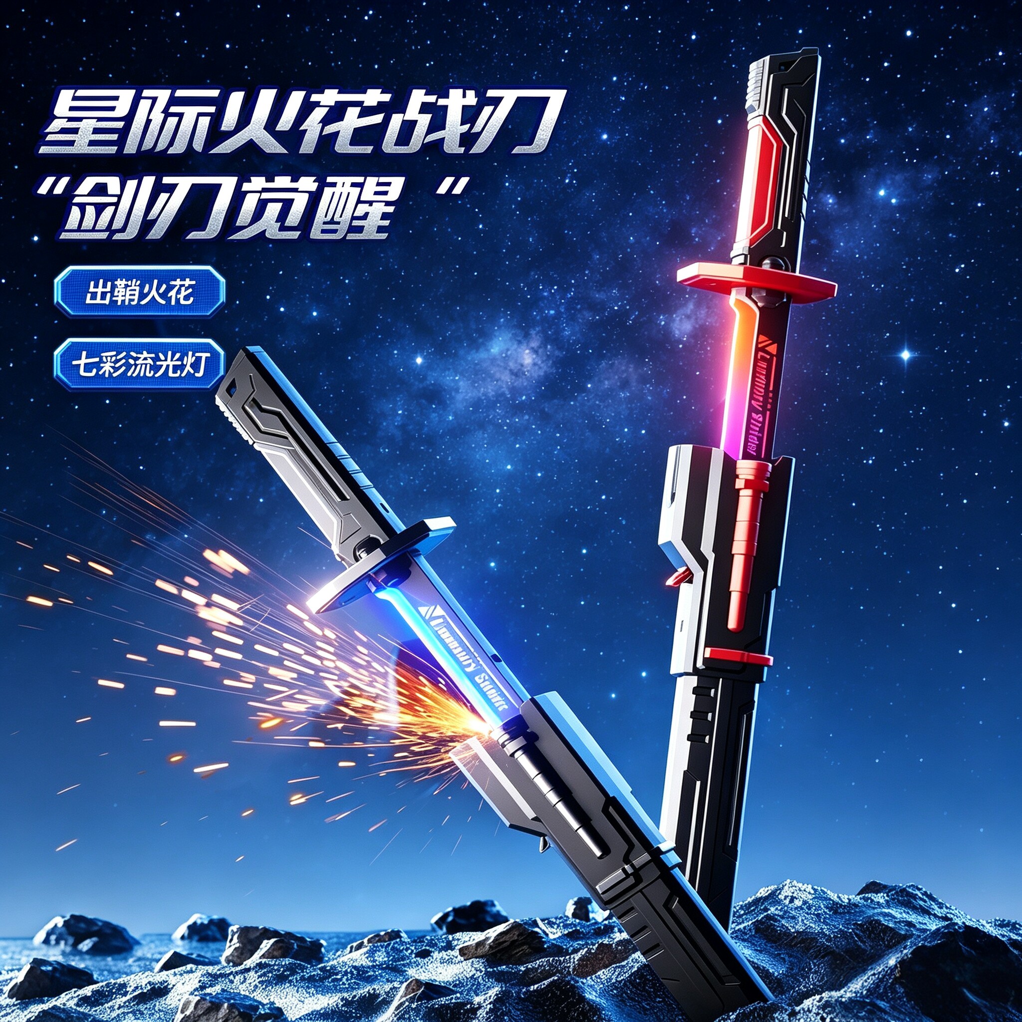 一键火花激射的七色炫彩光剑玩具图片