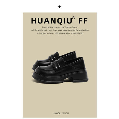 环球厚底乐福鞋女2025新款配裙子爆款猪腰子鞋时尚百搭黑色小皮鞋