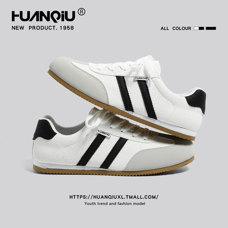 环球德训鞋男鞋软底平底板鞋条纹小白鞋轻便男款系带运动休闲鞋子