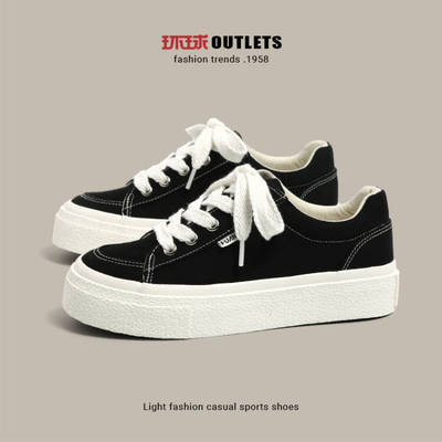 环球帆布鞋女款厚底增高软底显脚小不累脚脚胖透气低帮休闲板鞋子