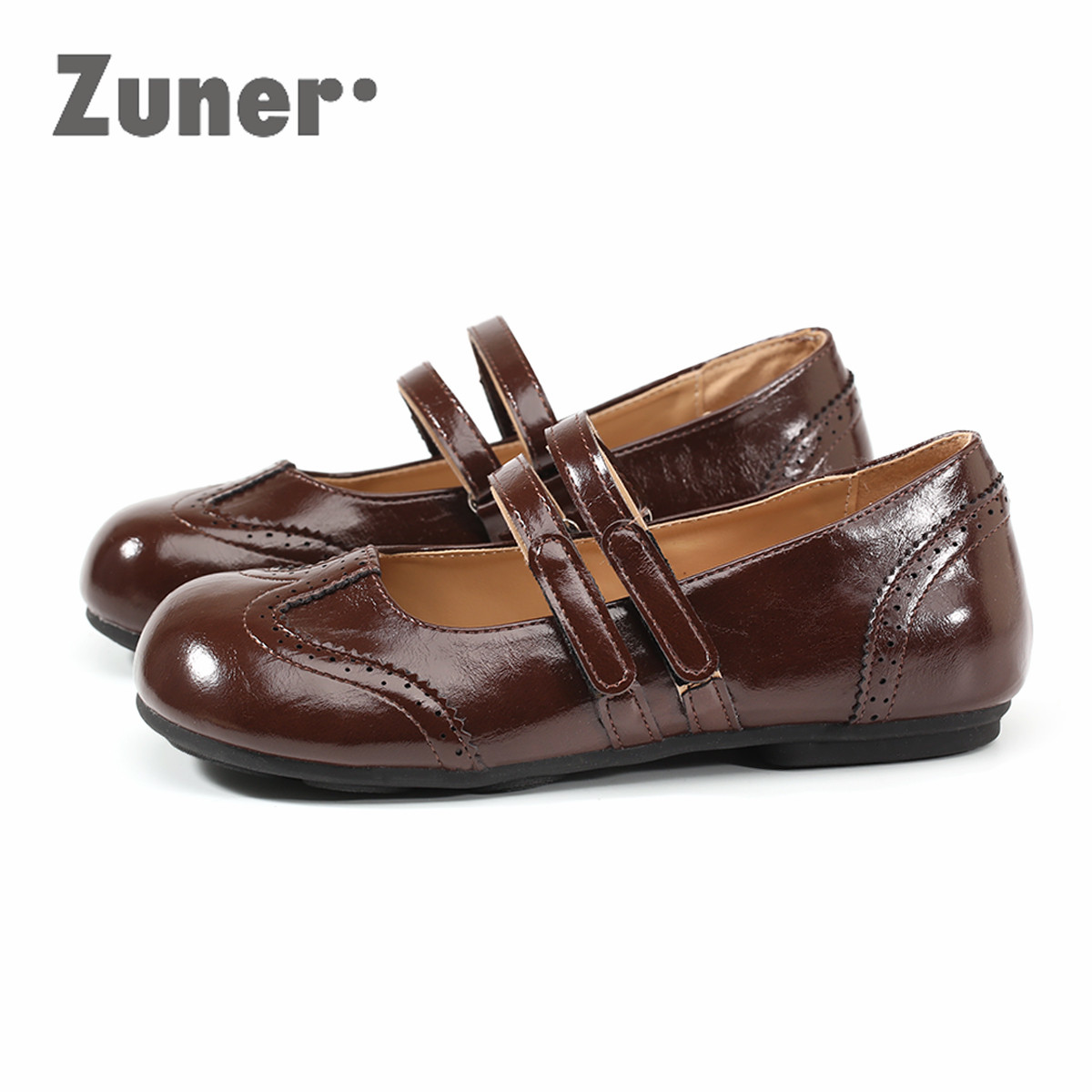 尊儿浅口夏季魔术贴单鞋2026新款简约日系学生平底舒适休闲小皮鞋