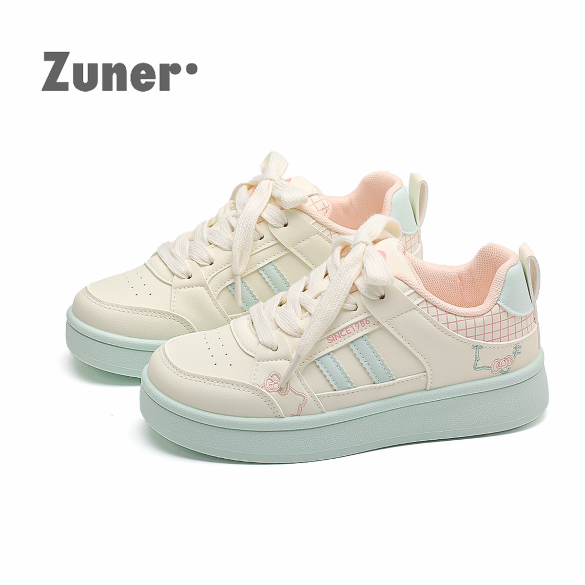 尊儿kt猫刺绣板鞋女2026春季新款学生百搭绿色休闲鞋厚底小白鞋,女鞋,休闲板鞋,淘宝优惠券,粉丝福利购,淘宝优惠卷