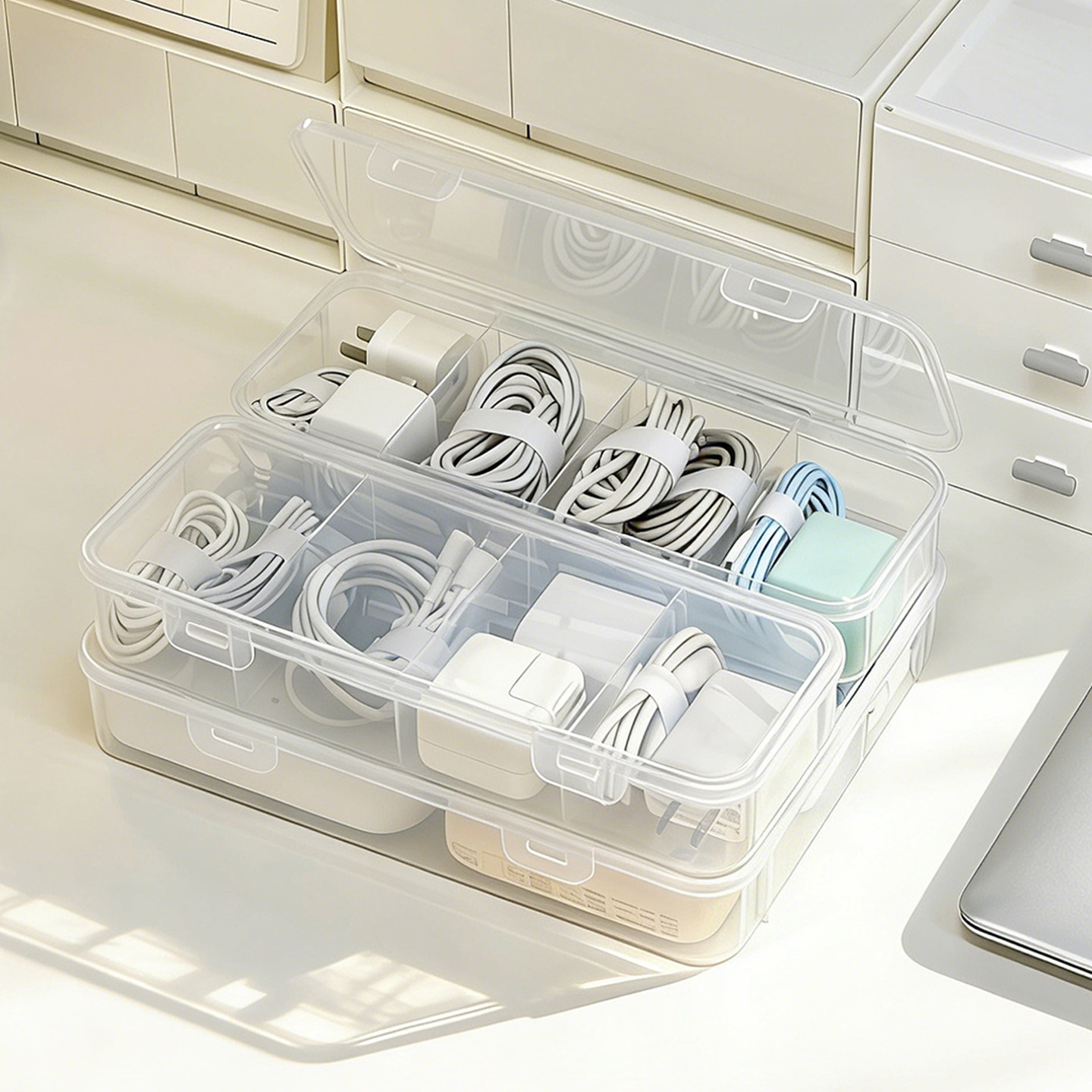 数据线收纳盒大容量手机充电器电源线整理神器透明带盖桌面集线盒,收纳整理,理线器/集线器/绕线器,淘宝优惠券,粉丝福利购,淘宝优惠卷