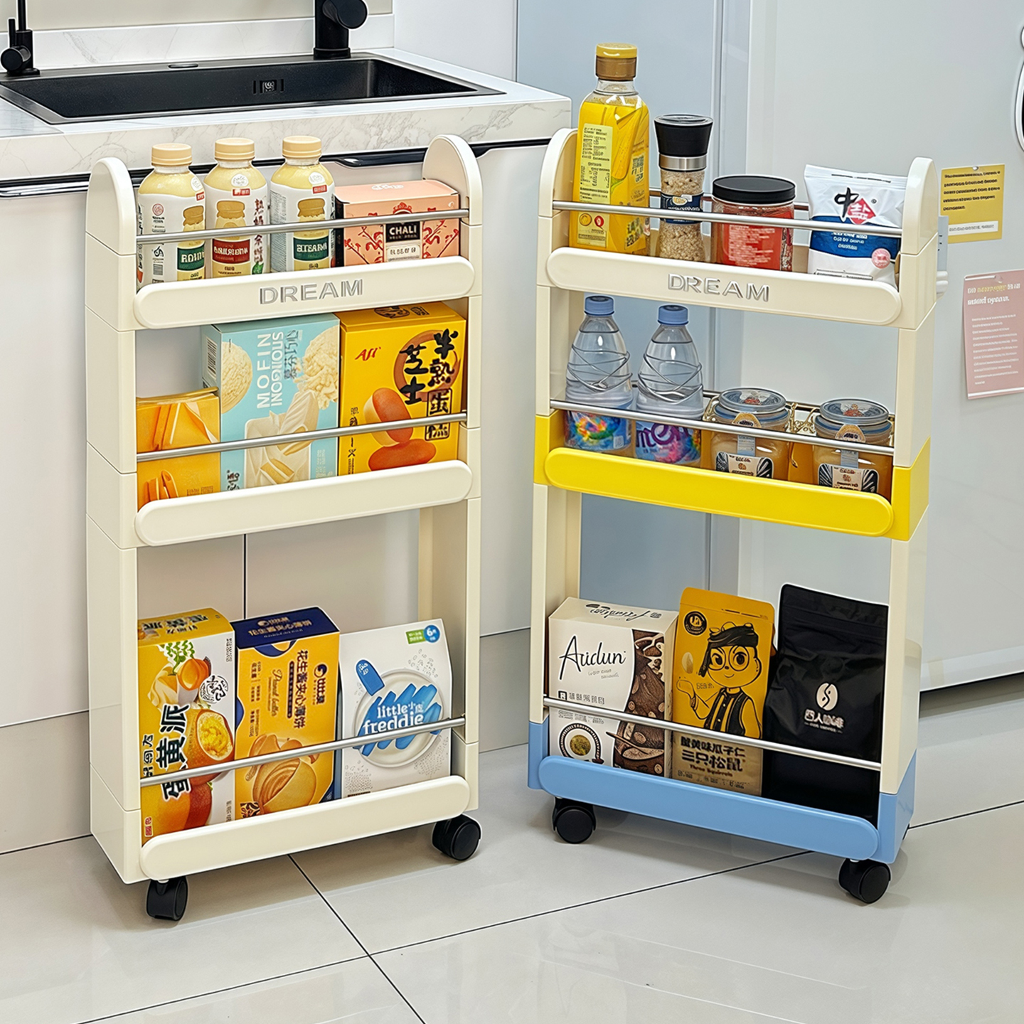 夹缝置物架多层落地厨房冰箱缝隙柜小推车卫生间马桶旁极窄收纳架