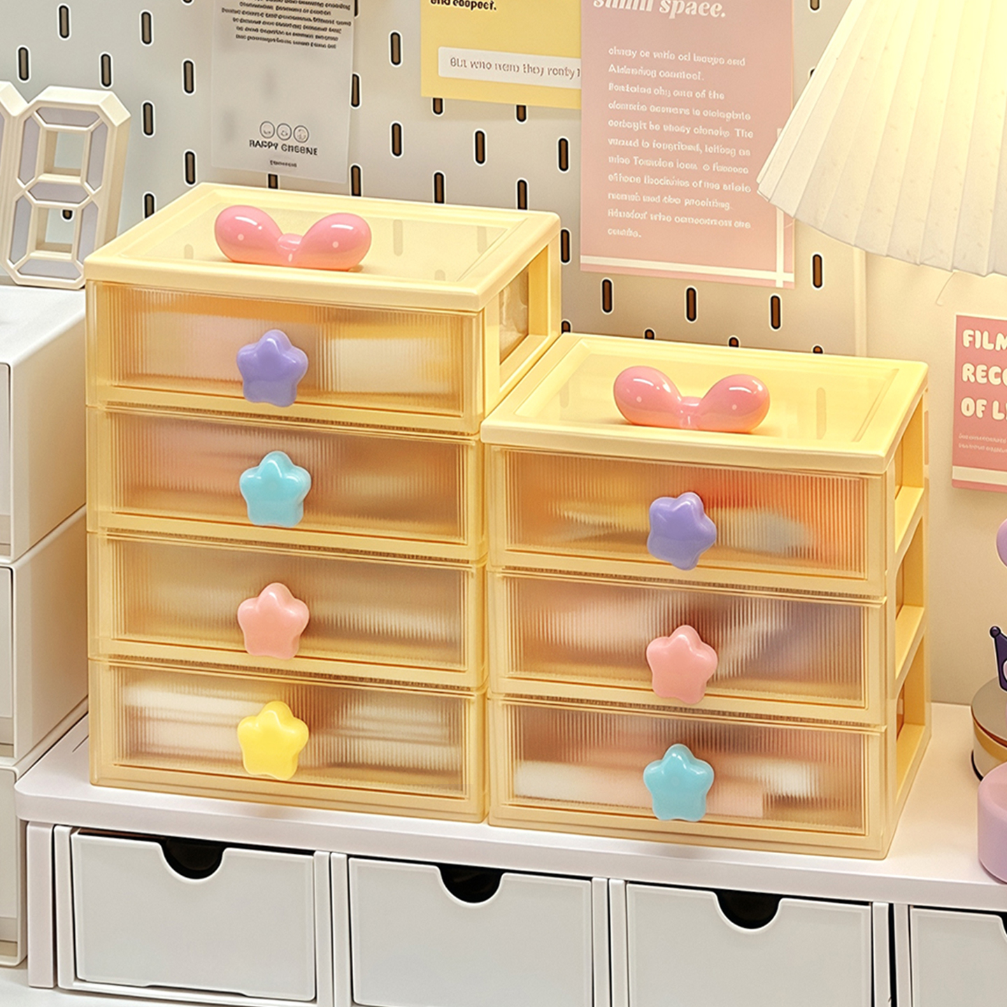 桌面收纳盒可爱抽屉式学生书桌置物架文具杂物化妆品发饰小整理盒