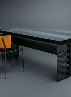 意式玻璃餐桌轻奢现代简约不锈钢长方形高端设计师家用Tesi办公桌