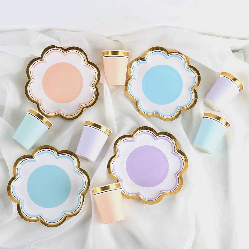 花朵一次性盘子小学幼儿园开学纸盘纸杯手工制作装饰diy