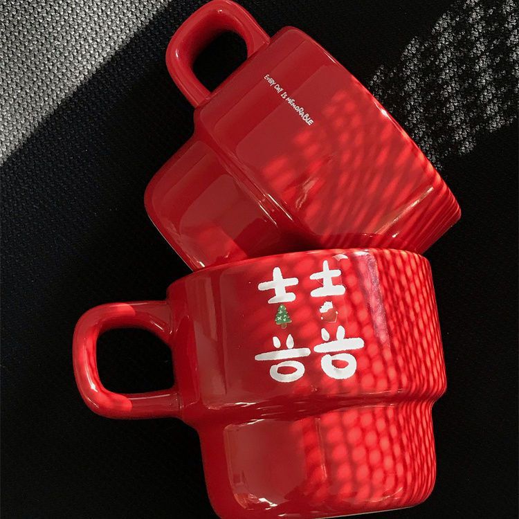 红色喜字伴手礼陶瓷漱口杯