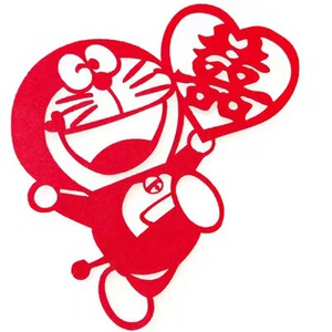 结婚喜字哆啦A梦窗花车贴