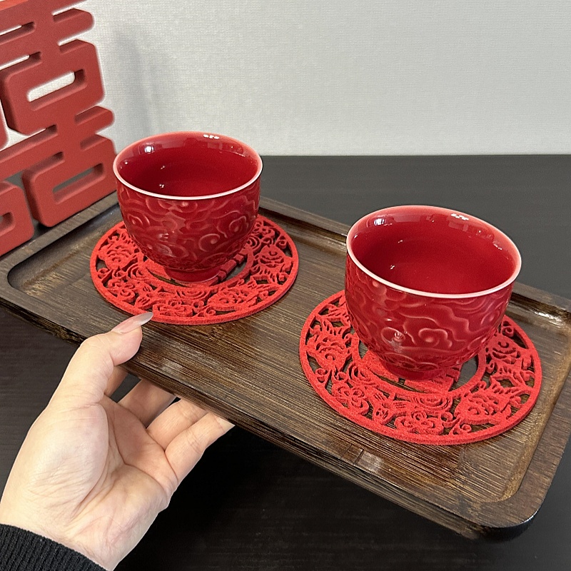 结婚新中式红色敬酒杯改口敬茶杯