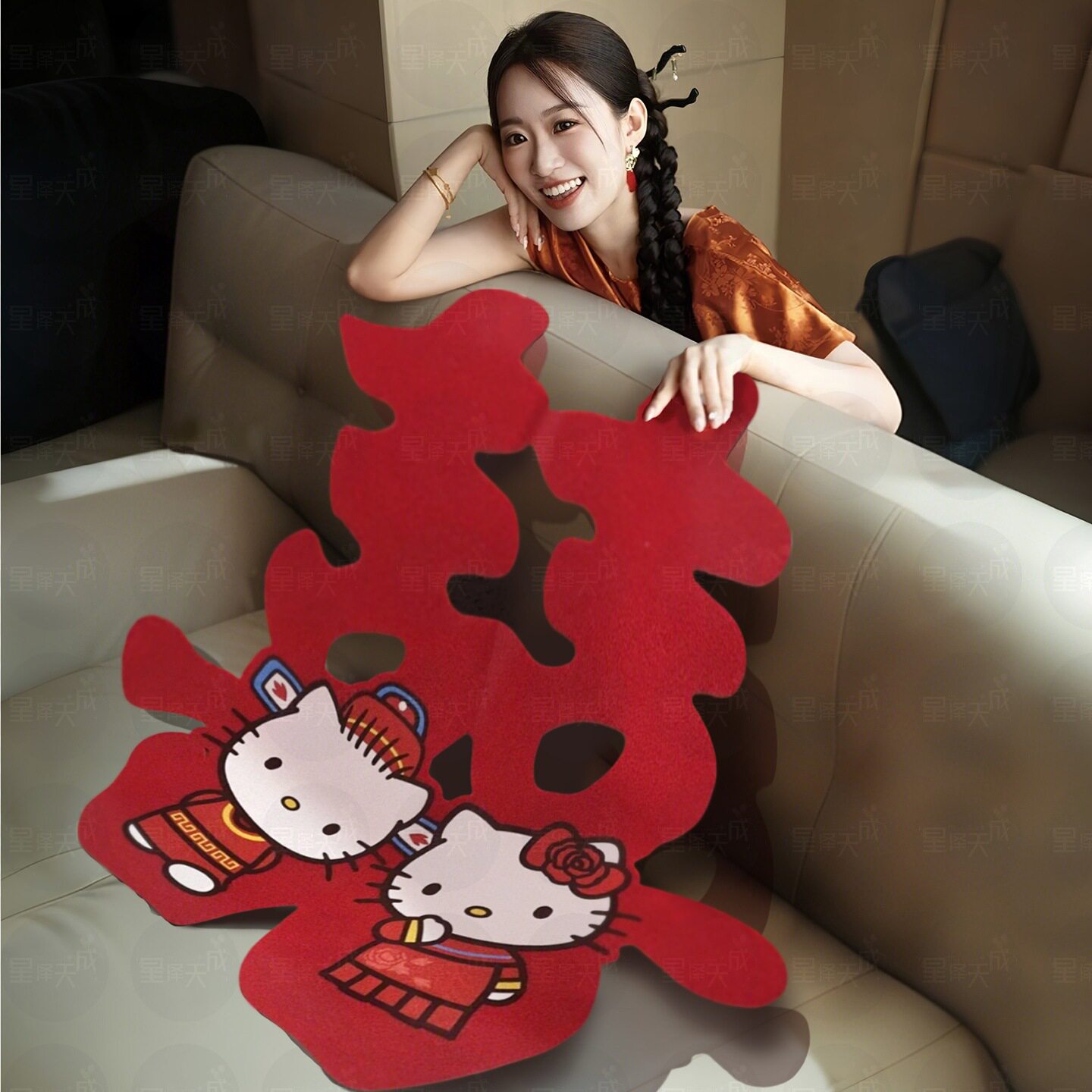 Hellokitty喜字贴婚房布置背景墙