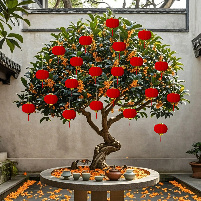 植绒小红灯笼红色挂饰树上布置
