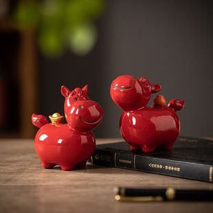 陶瓷马摆件一对小号唐马招财红色生肖马年吉祥物客厅玄关桌面摆设