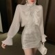 衬衣 女设计感宫廷风薄款 2025早秋气质名媛法式 小众荷叶边亮片衬衫