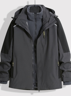 啄木鸟户外冲锋衣外套男女三合一可拆卸2025新款冬季加绒加厚登山