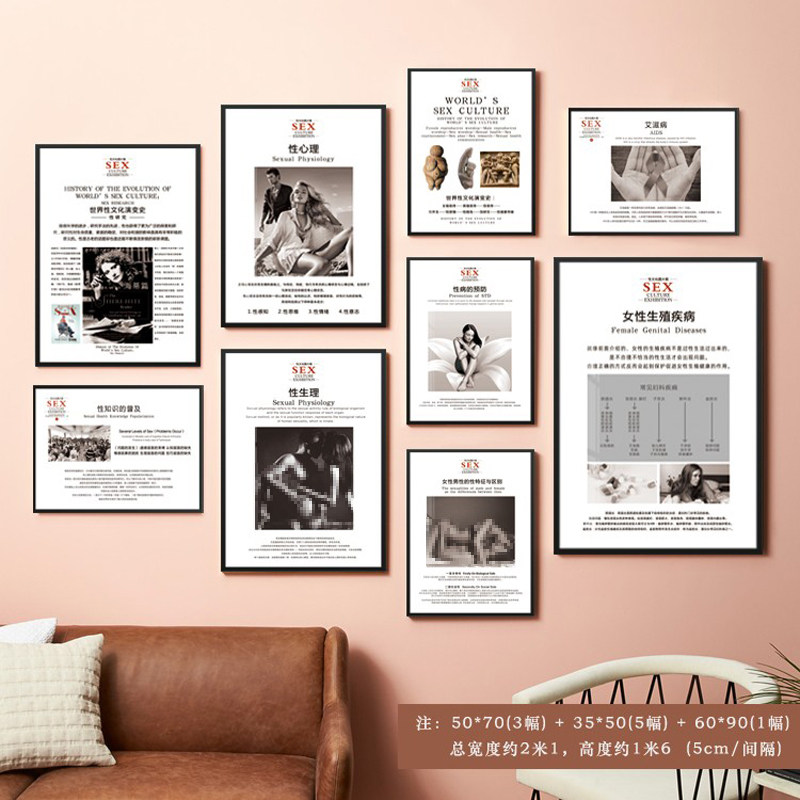 整套性知识普及文化墙挂画 私密艺术装饰画妇产科整形医院宣传画