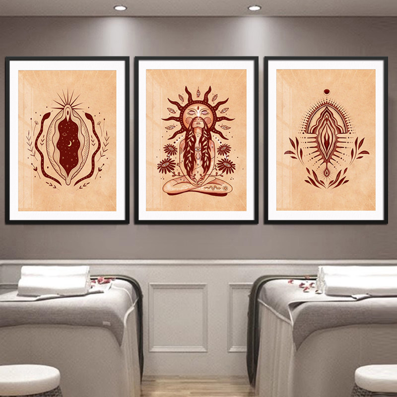 疗愈大地之母有框挂画 高级私密小屋场景装饰画美容院产康墙壁画